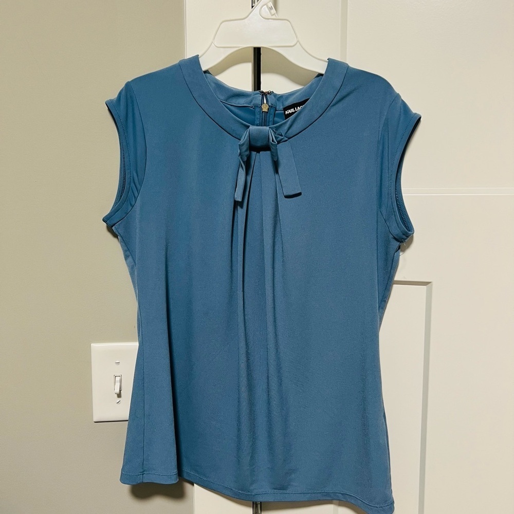 Karl Lagerfeld Sleeveless Blue Women's Blouse with Bow Detail